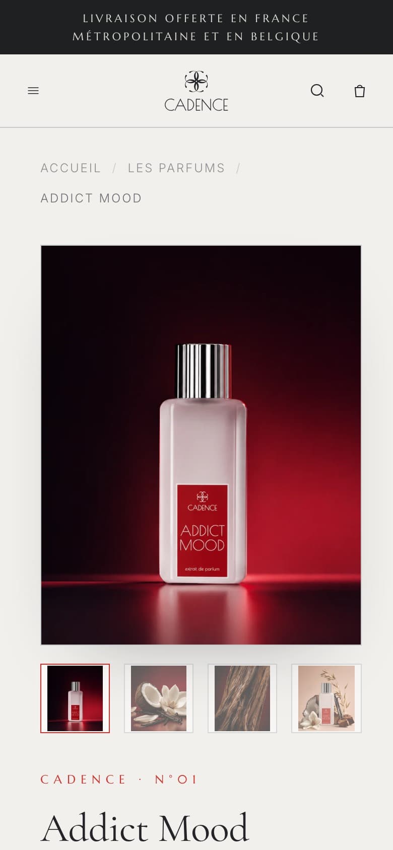 Fiche parfum Addict Mood de Maison Cadence sur mobile
